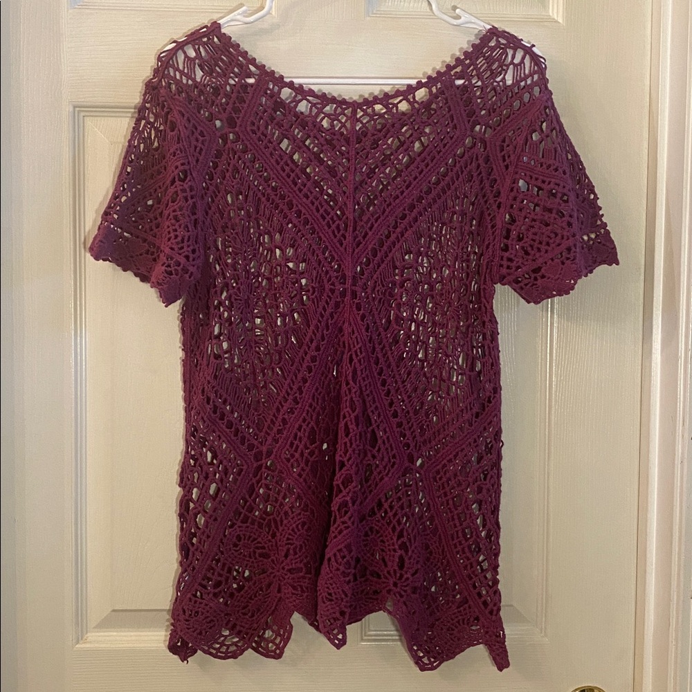 Purple Crochet Short Sleeve Top - Picture 9 of 11